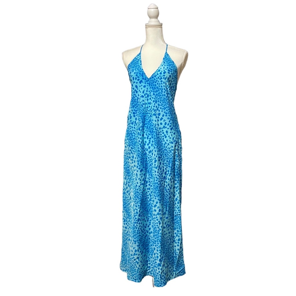 Y2k Victoria's Secret Chetah Maxi Dress Satin Slip Dress Vtg Blue Women Medium